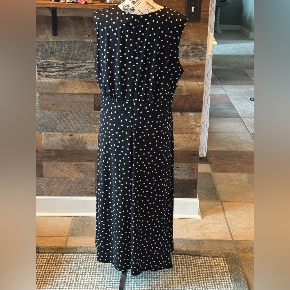 London Times Black and White Polka Dot Midi Dress - Picture 3 of 7